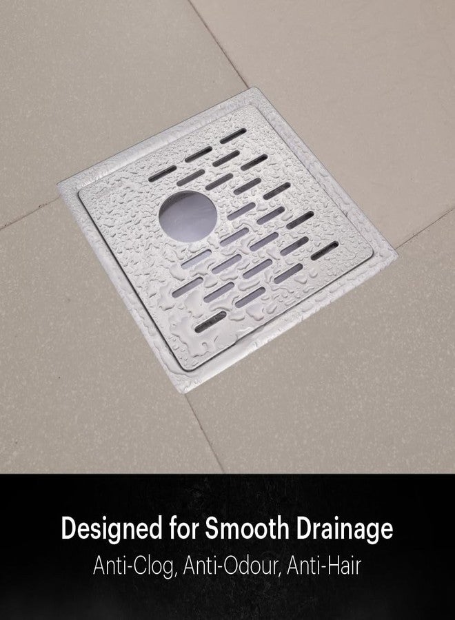 Johnson Bathrooms Johnson Jazz 5x5 inches Square Floor Drain with Hole | SS304 Grade Floor Trap Jali/Drain Cover| Anti-Rust, Matt/Satin Finish | 2 Yr Warranty (T3181S1 - Stainless Steel) - Image 5